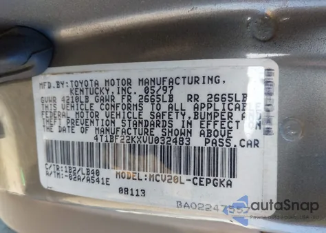 1997 Toyota Camry Xle V6 from USA, damaged, VIN 4T1BF22KXVU032483